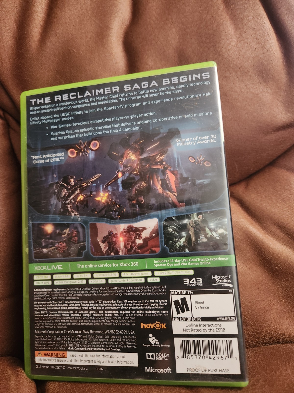 XBOX 360 Halo 4 video game Micrsoft Studios 343 Industries