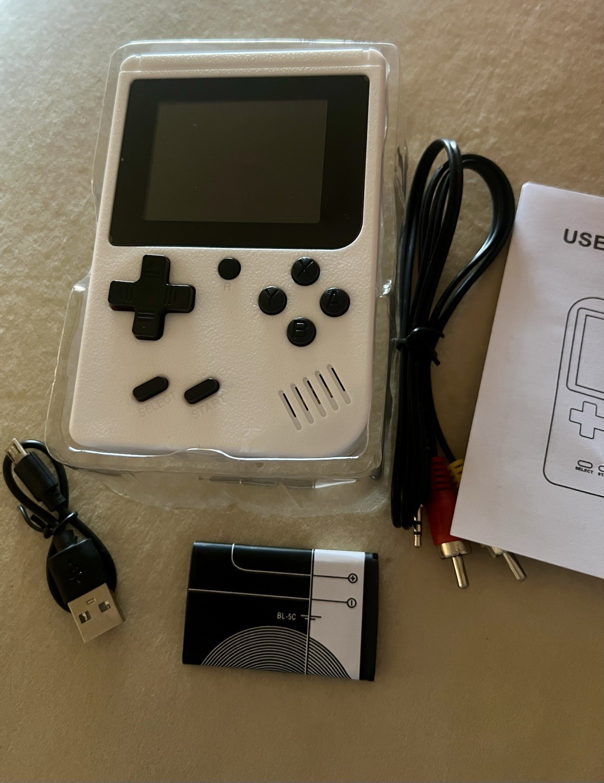 Retro FC Handheld Game Console White/Black TV Out USB & AV Cables