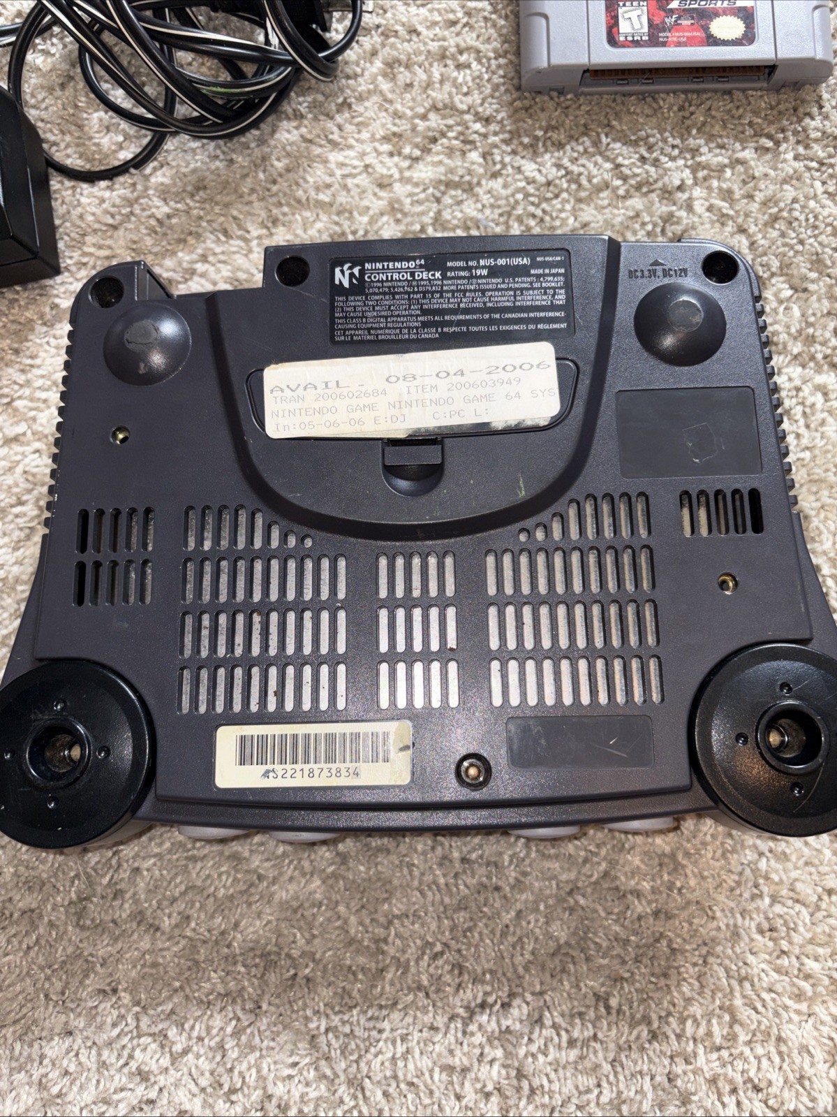 Nintendo 64 Home Console Tested / OEM power Cord And WWF Attitude