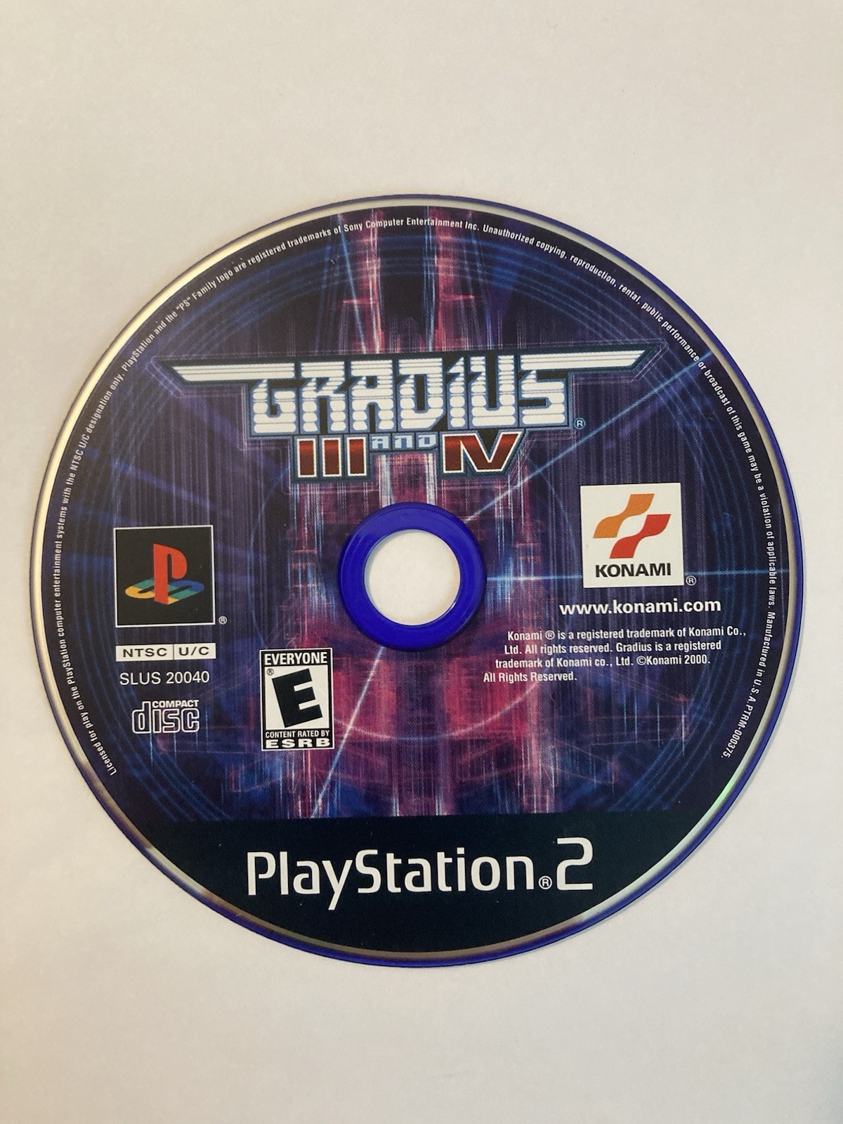 Gradius III and IV (Sony PlayStation 2, 2000) PS2 Disc Only