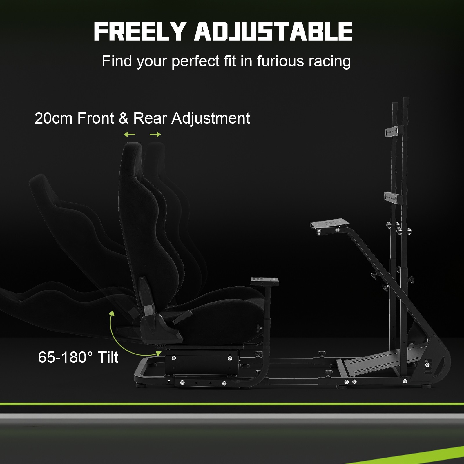 Hottoby Racing Simulator Cockpit With Black Seat & Monitor Stand Fits Logitech