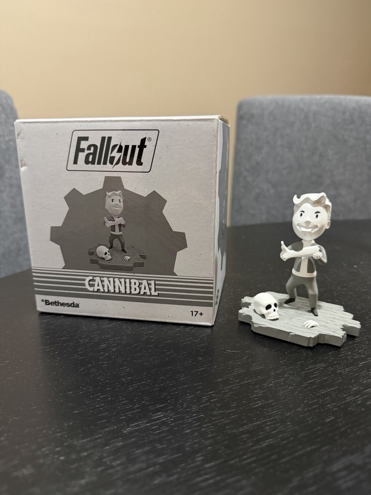 Fallout Vault Boy Cannibal Mini Statue Black And White