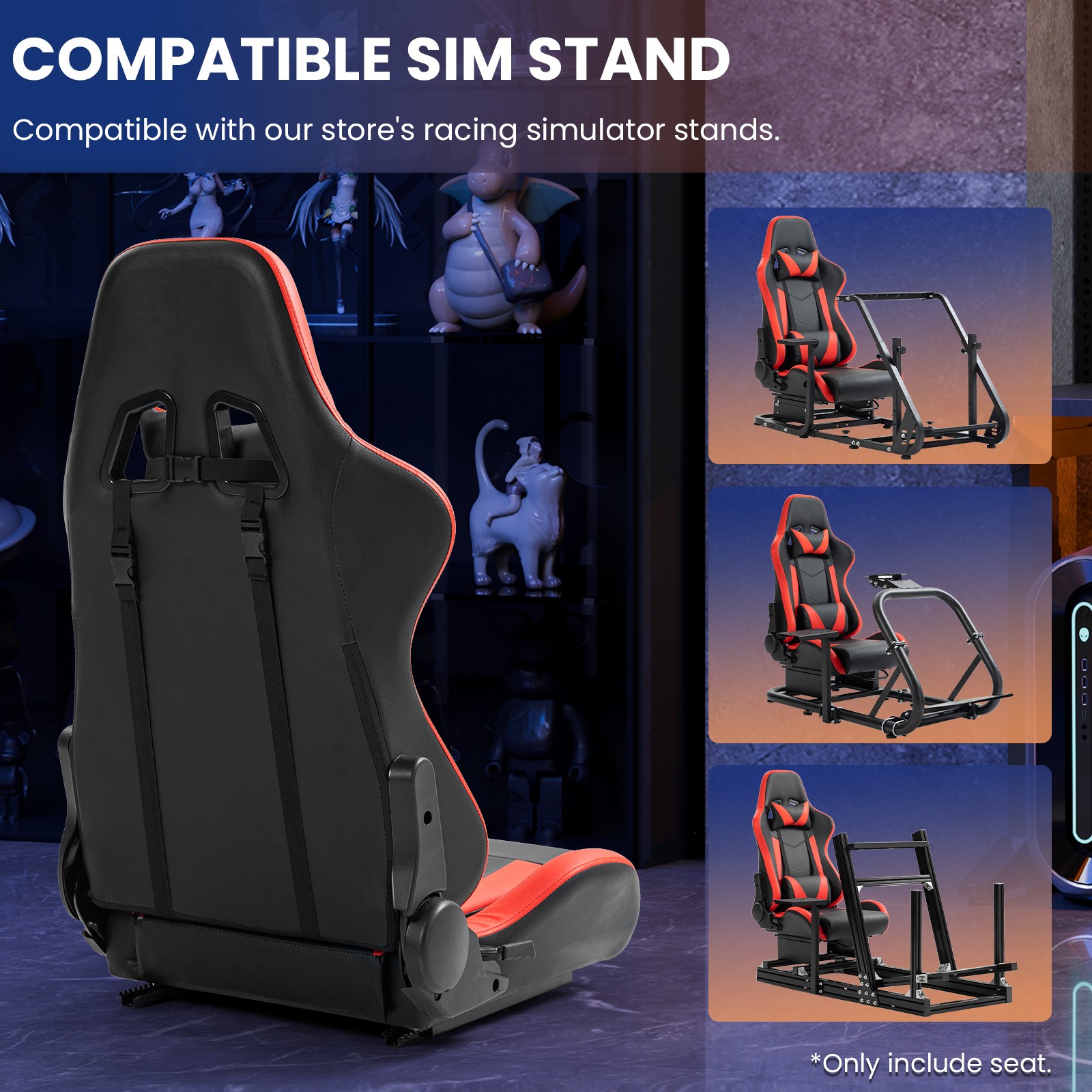 Minneer Racing Game Seat for Steering Wheel Stand Sim Cockpit Double Slide Track