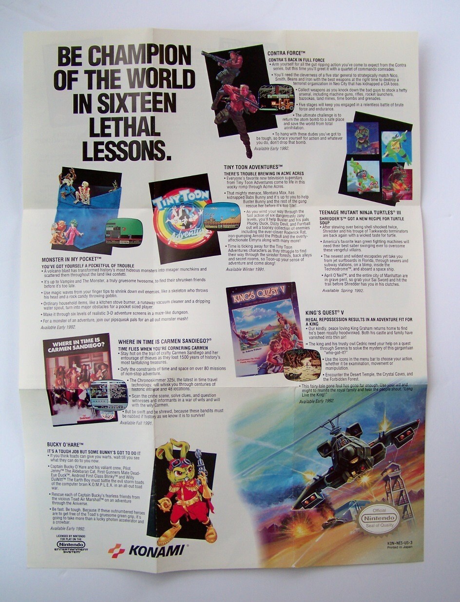 Konami Insert Poster for Nintendo NES Bucky O’Hare game (not included) Authentic