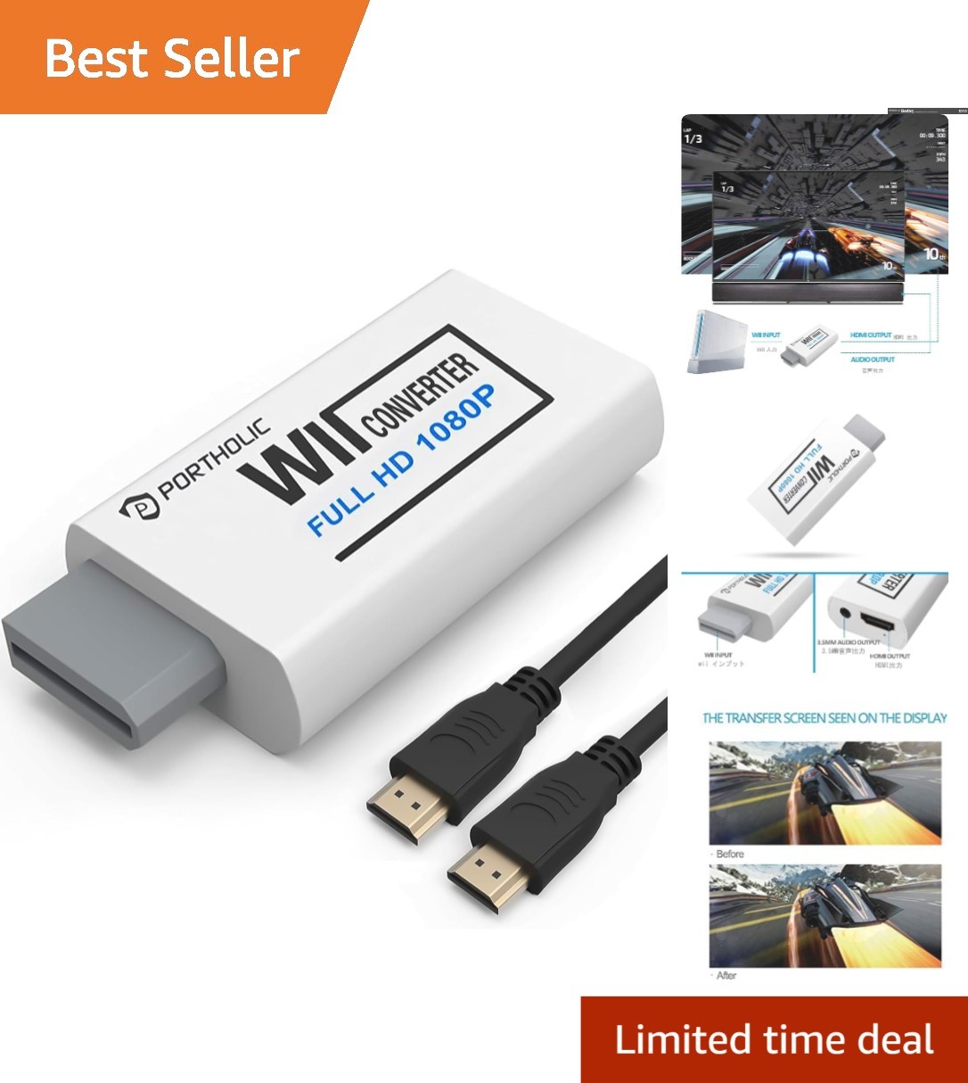 Versatile Wii HDMI Adapter – Supports 720P/1080P with Extra Audio Connection
