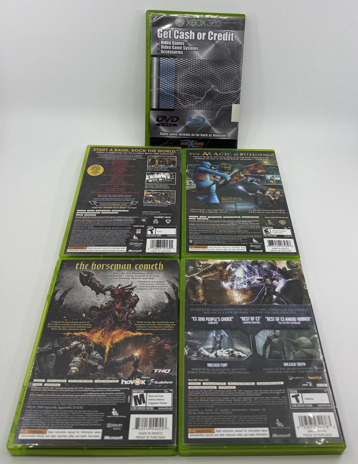 Xbox 360 Games Lot – Rock Band AC/DC, Darksiders, Harry Potter, Star Wars, LA No