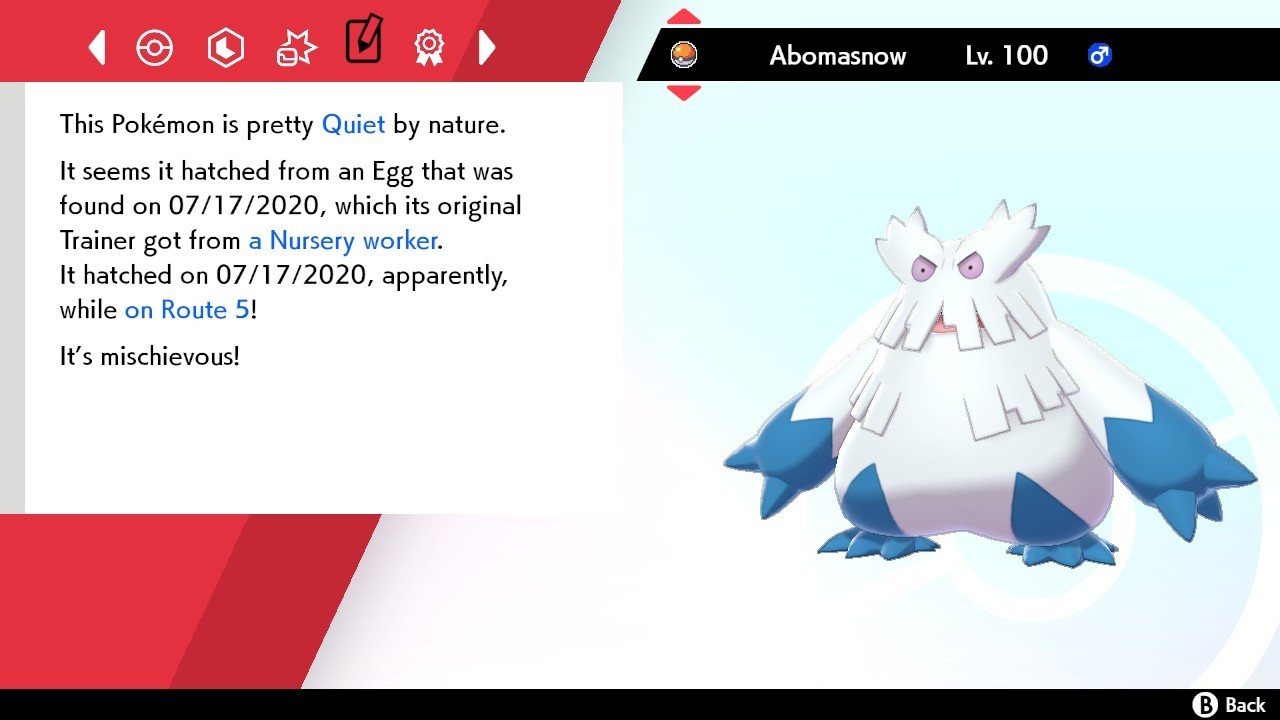 Abomasnow Shiny 6IVS Pokemon Sword and Shield