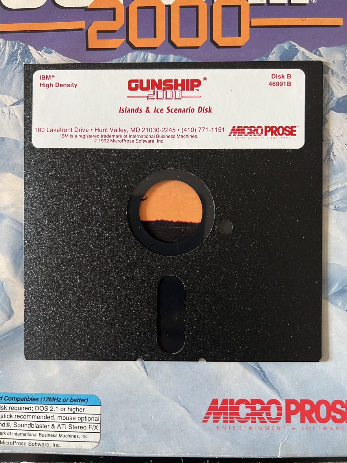 Vintage ‘92 IBM Micro Prose “Gunship 2000” Big Box PC Game w/Docs, 5.25” Floppy