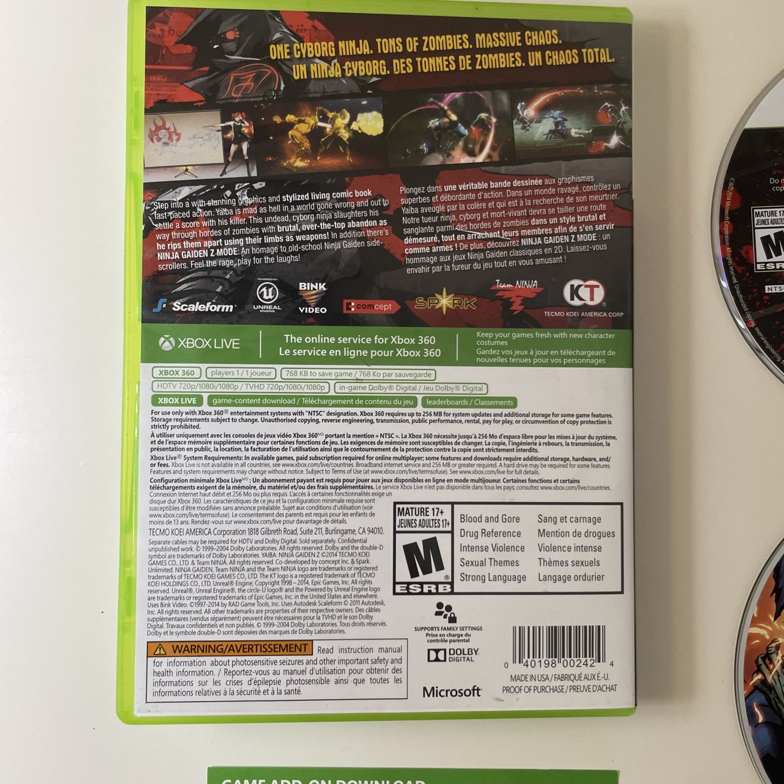 Yaiba: Ninja Gaiden Z (Xbox 360, 2014) Complete CIB w/ Comic & Soundtrack