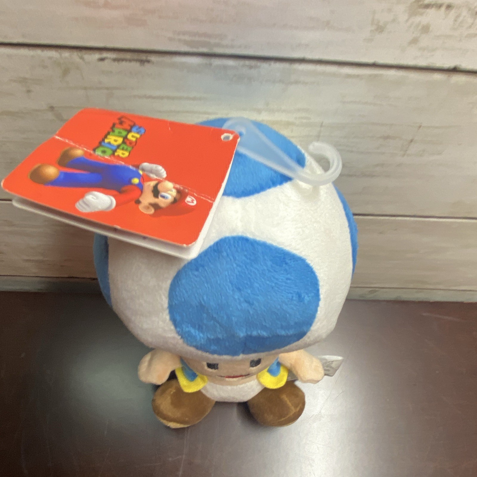 Nintendo Super Mario Bros. Toad Plush Doll Blue Mushroom w/ Hanging Loop NEW