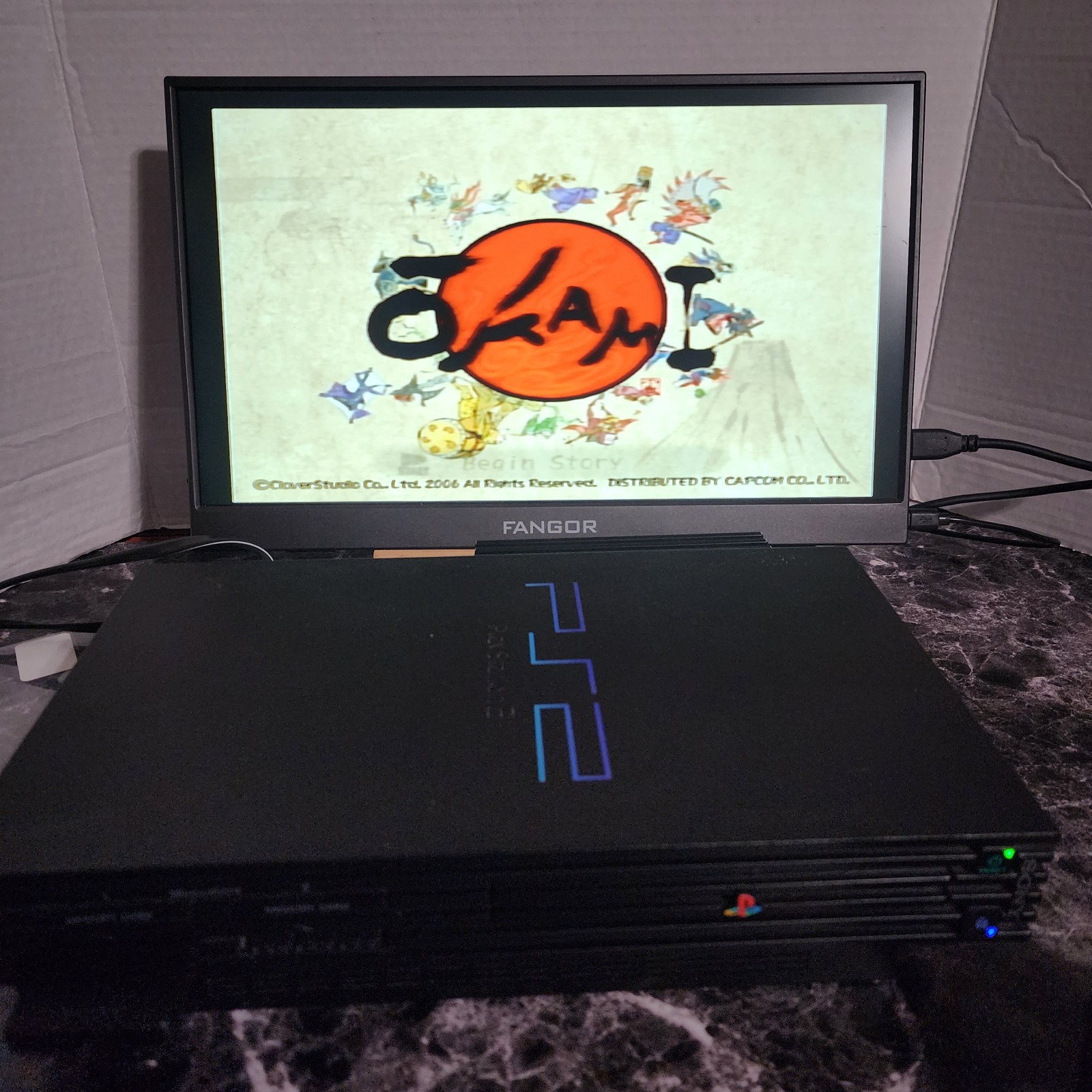 Sony PlayStation 2 PS2 Fat SCPH-39001/N Network Adapter OKAMI + 10 Games
