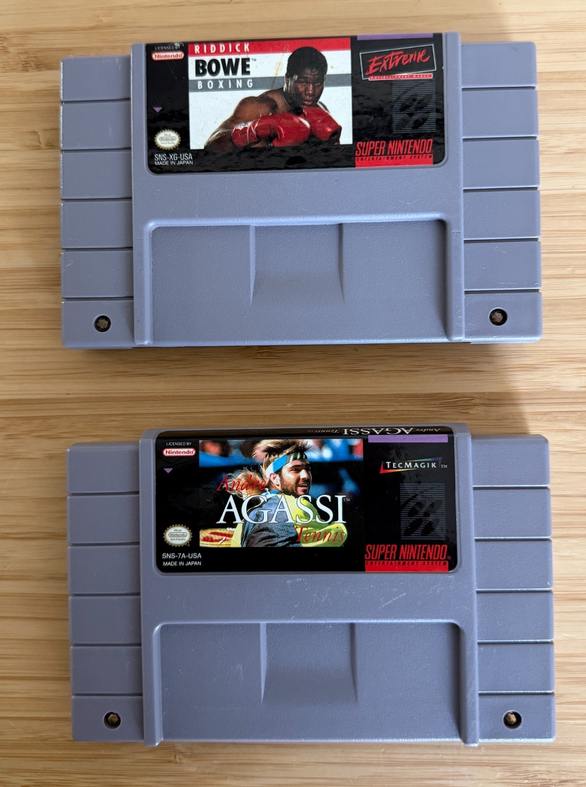 Super Nintendo SNES Game Cartridge LOT Space Invaders, Top Gear, Agassi, Boxing