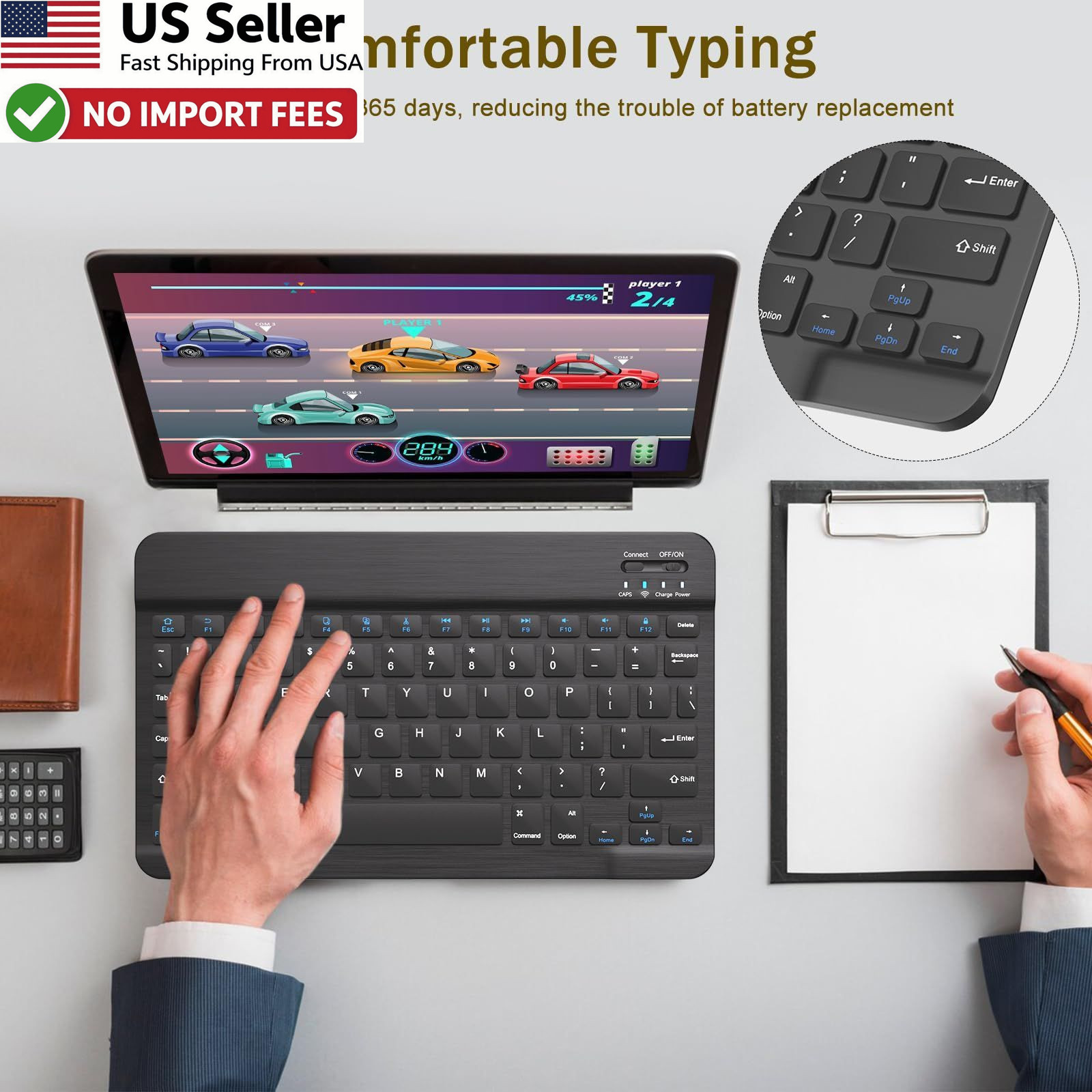 Rechargeable Bluetooth Keyboard Mouse Combo Ultra-Slim Wireless Black FROM USA
