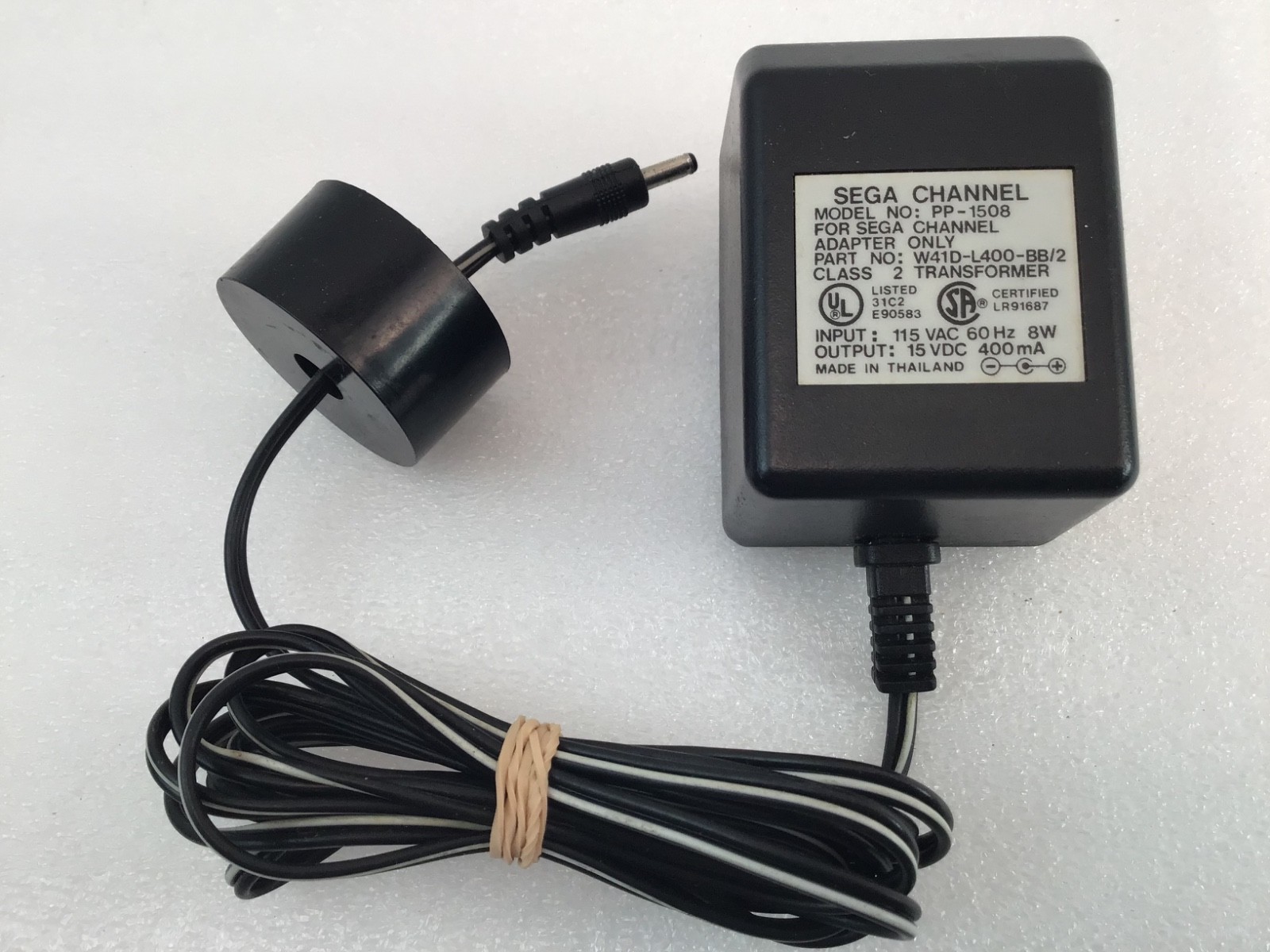 AC Adapter Only for Sega Channel, Model PP-1508, 15VDC, 400mA – W41D-L400-BB/2