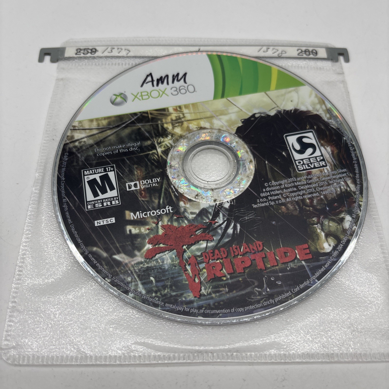 Microsoft Xbox 360 Riptide Dead Island Video Game Disc Only