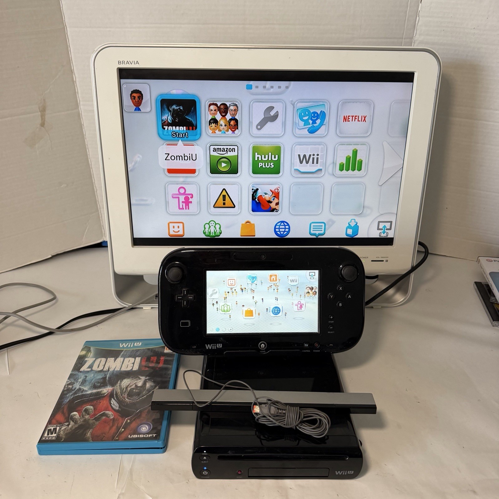 Nintendo Wii U 32GB Black Deluxe Console & Gamepad W/ Mario Kart 8 And Zombie U