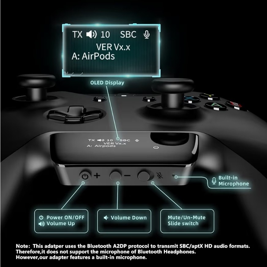 Bluetooth 5.2 Wireless Audio Adapter for Xbox One,Series X|S, Elite 2 Controller