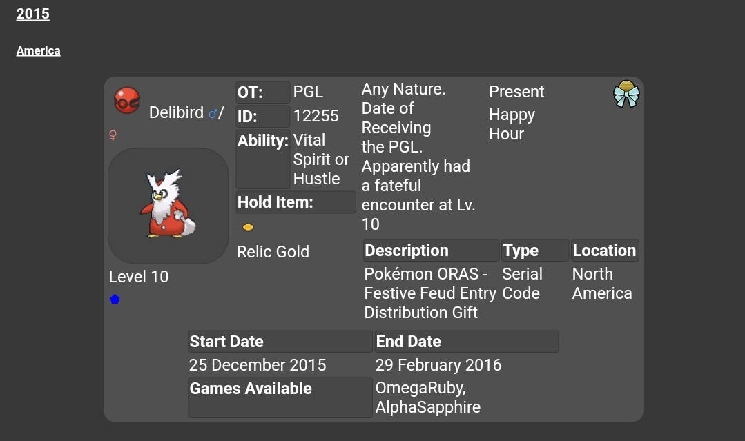 ❄️2015 PGL Delibird Event Untouched | Pokemon Sword & Shield❄️