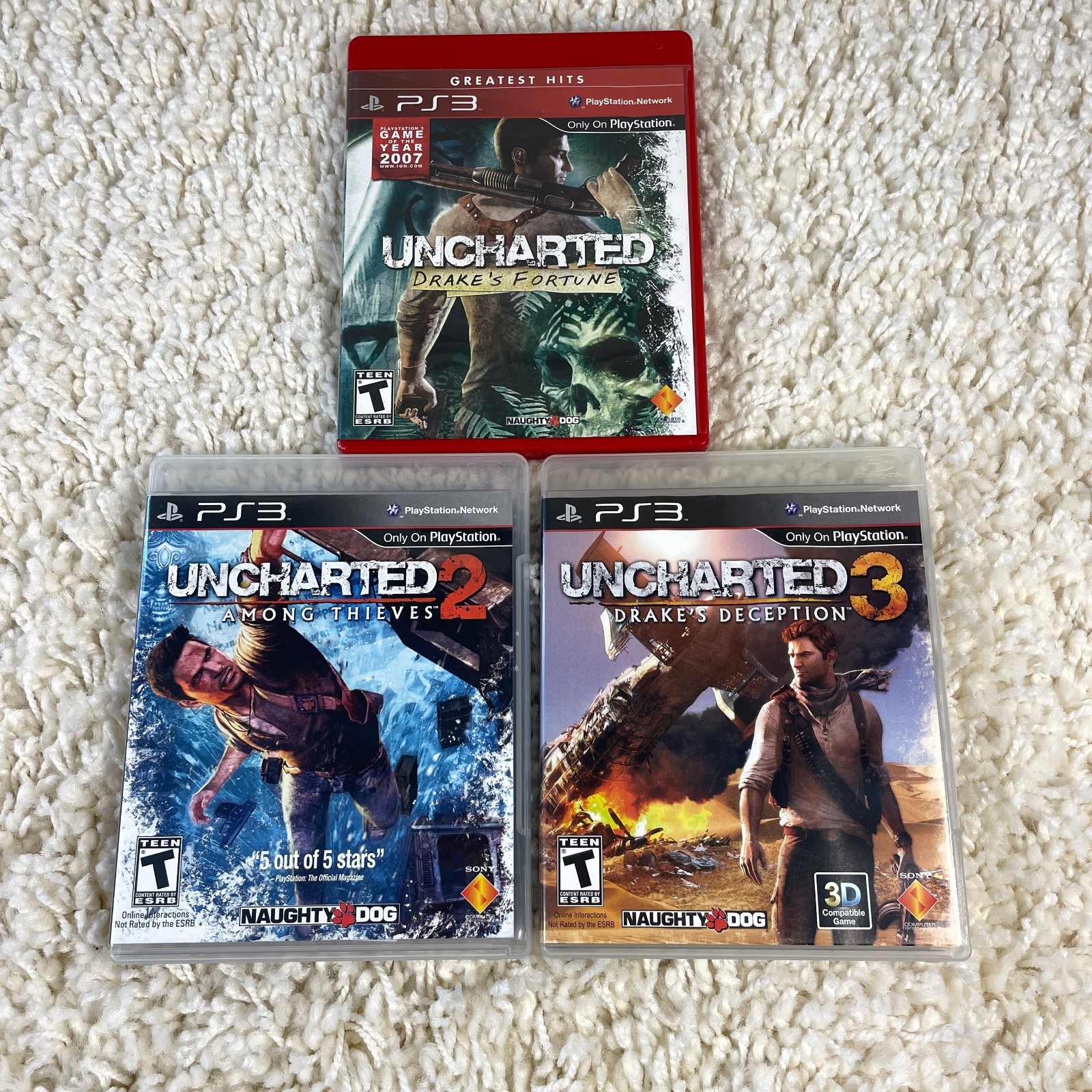 Uncharted 1 2 3 Trilogy 3 Game Lot (Sony PlayStation 3) PS3 CIB Complete in Box