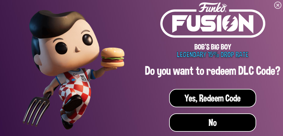 Big Boy Funko Fusion DLC Exclusive In-Game Content Code Bob’s Big Boy NO SWITCH