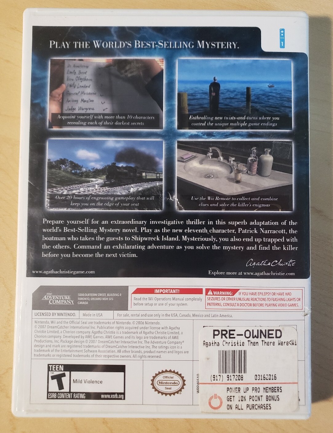 Agatha Christie: And Then There Were None (Nintendo Wii, 2008) Complete Tested