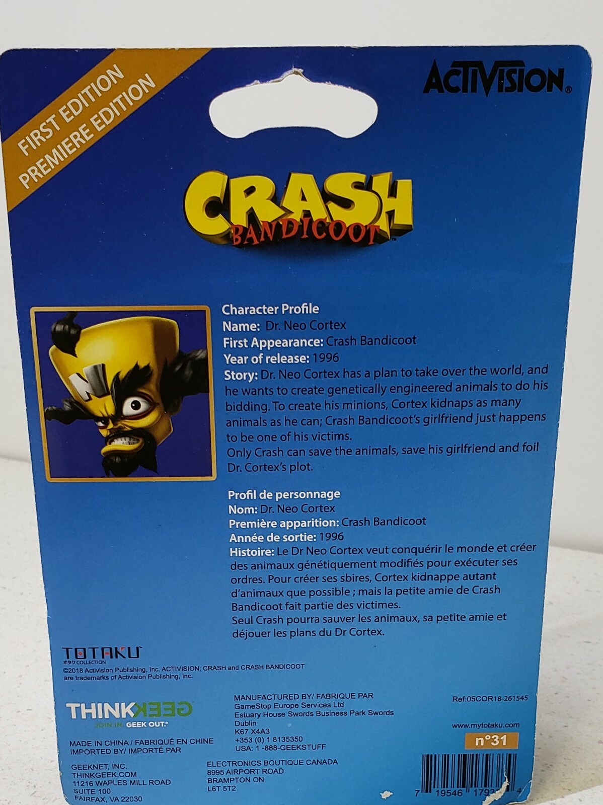 Crash Bandicoot ~ Dr Neo Cortex ~ Figure #31 ~ Activision ~ 2018~GameStop Excl.
