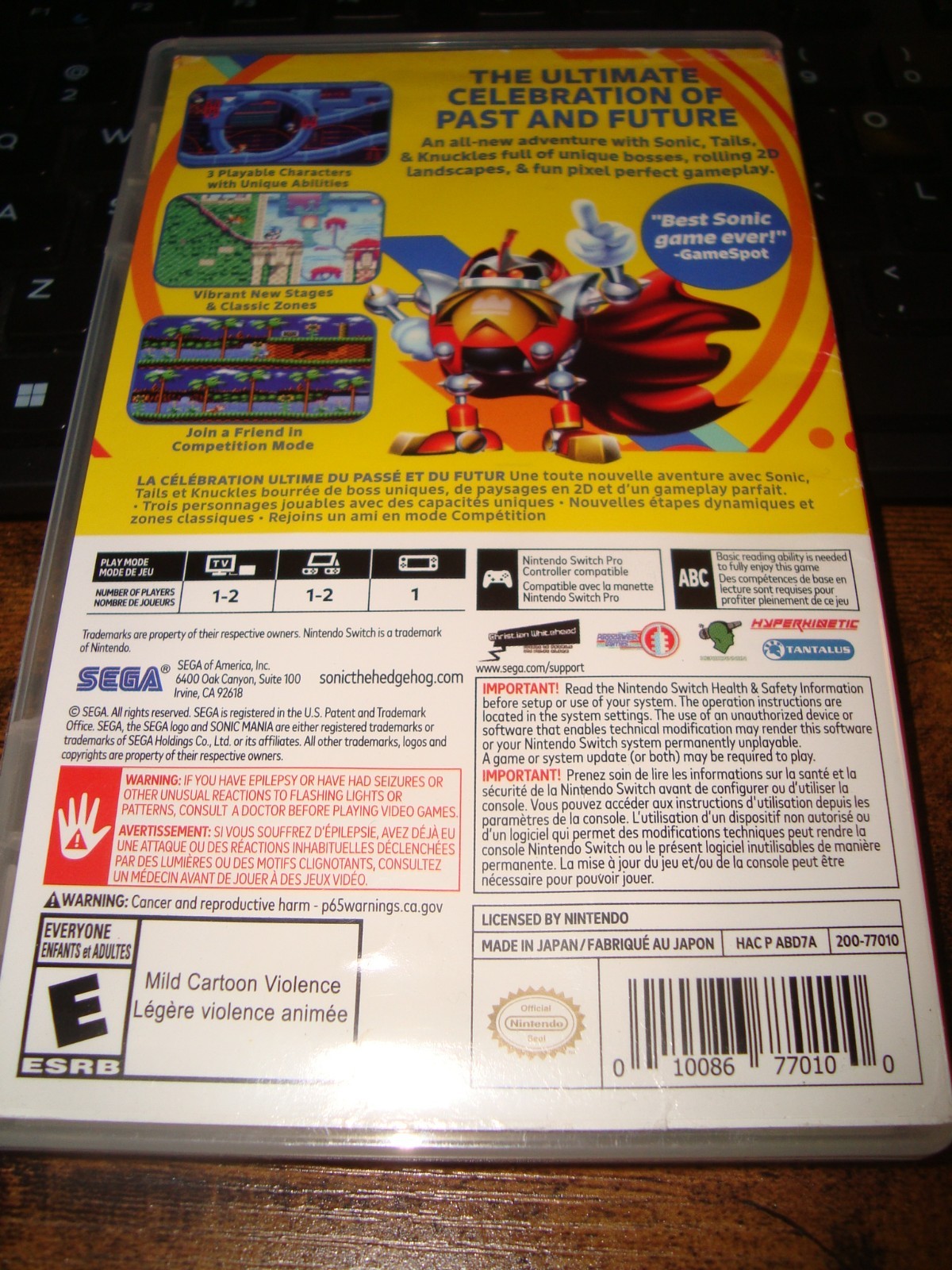 Sonic Mania – Nintendo Switch Game – Cartridge Like Ne*! Fast Shipping!
