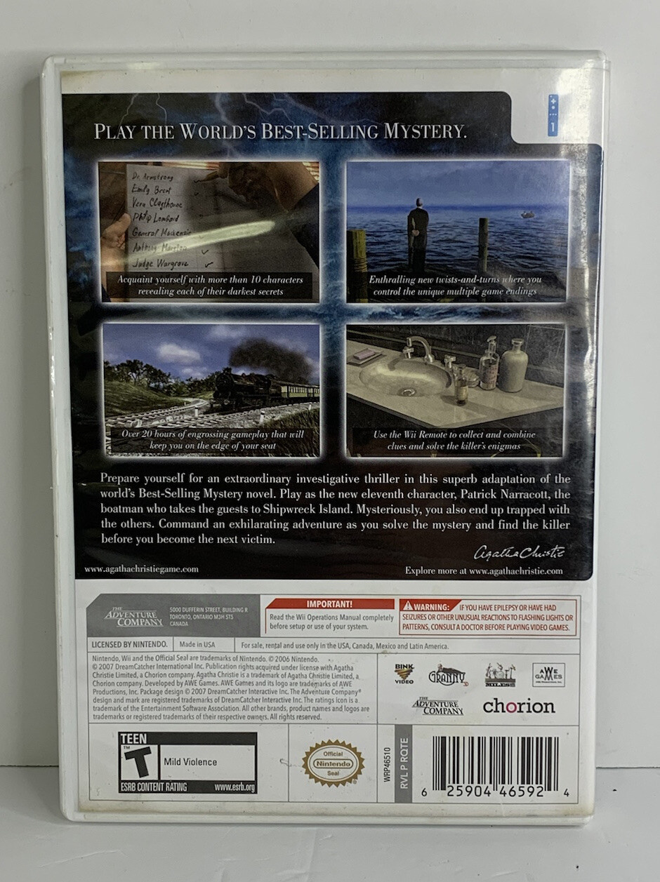 Agatha Christie: And Then There Were None (Nintendo Wii, 2008) No Manual – EUC