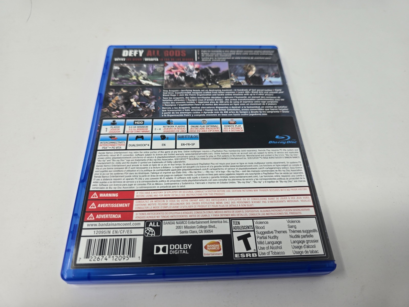 God Eater 2: Rage Burst Day One Edition (Sony PlayStation 4, 2016) W/Slip Cover
