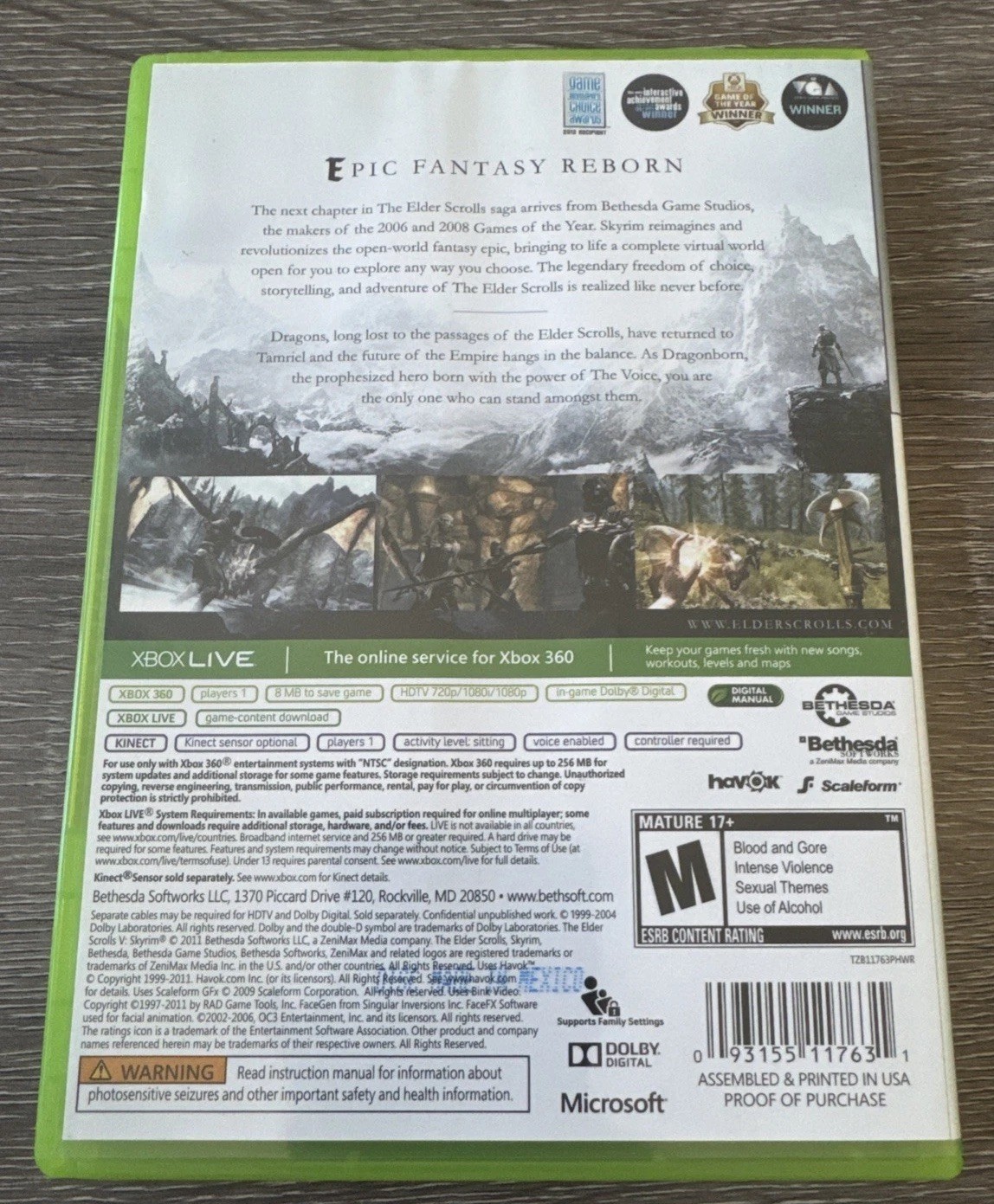 The Elder Scrolls V: Skyrim Xbox 360 2011 Better with Kinect (No Map)