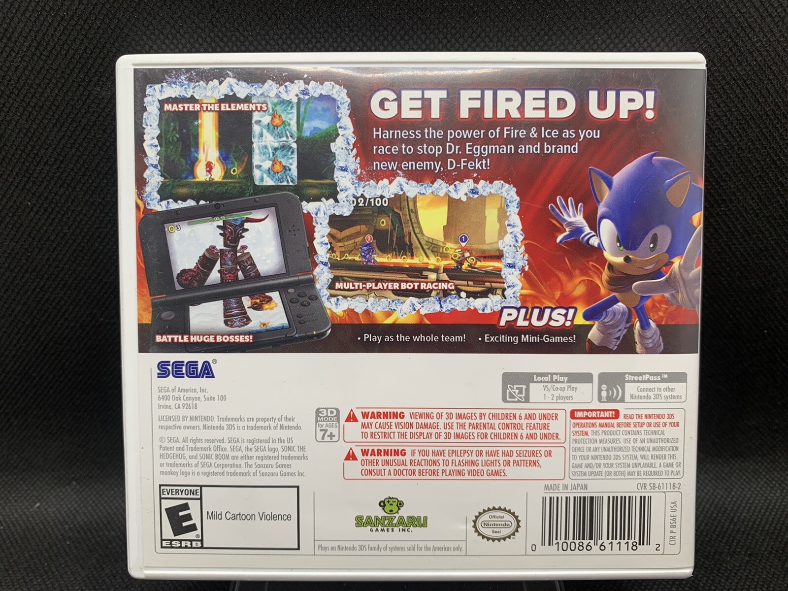 Nintendo 3DS Game Sonic Boom Fire & Ice w/case Sega