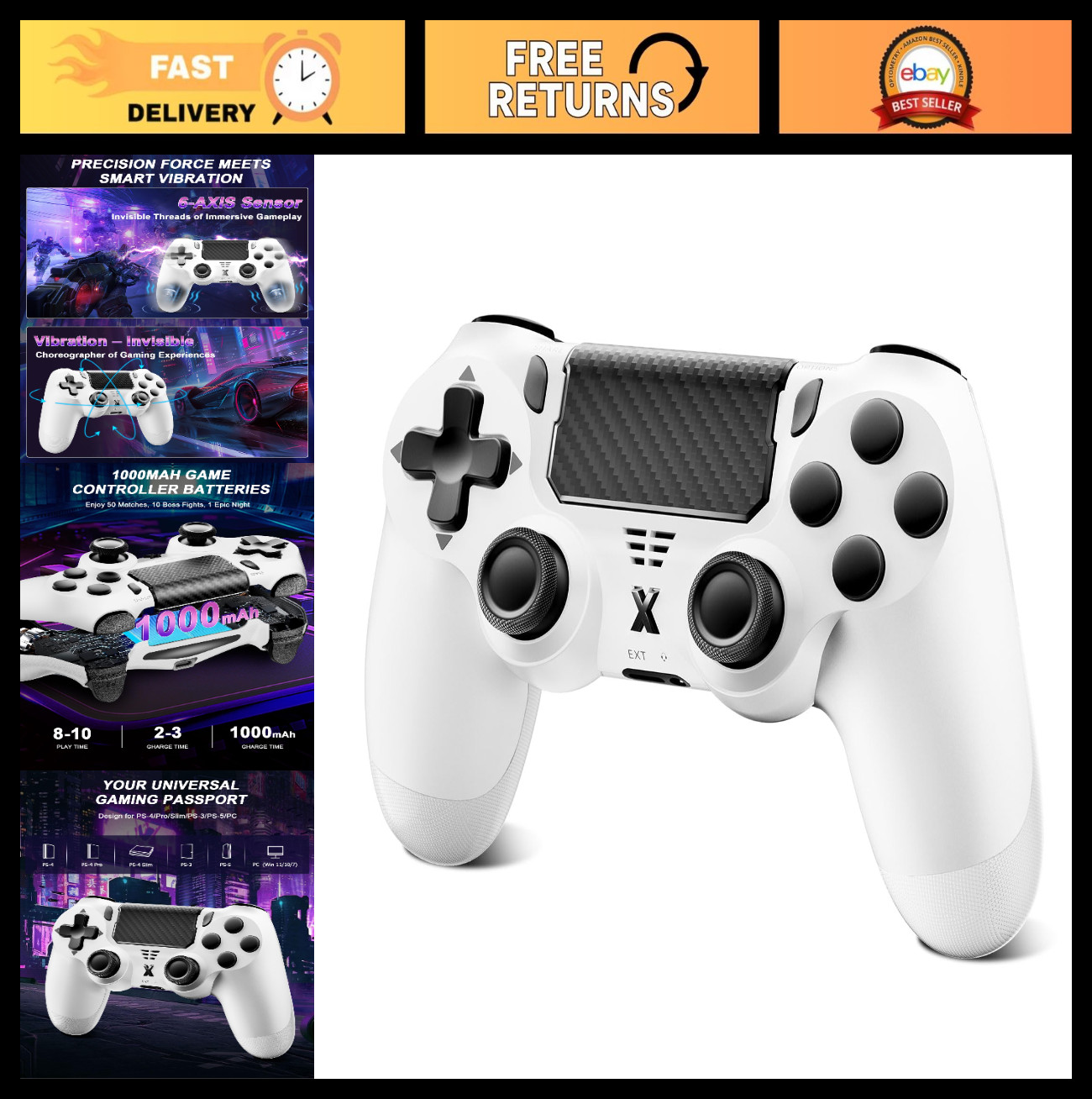 Wireless PS4 Controller – Dual Vibration Joystick, 3.5mm Audio Jack, Motion Sens