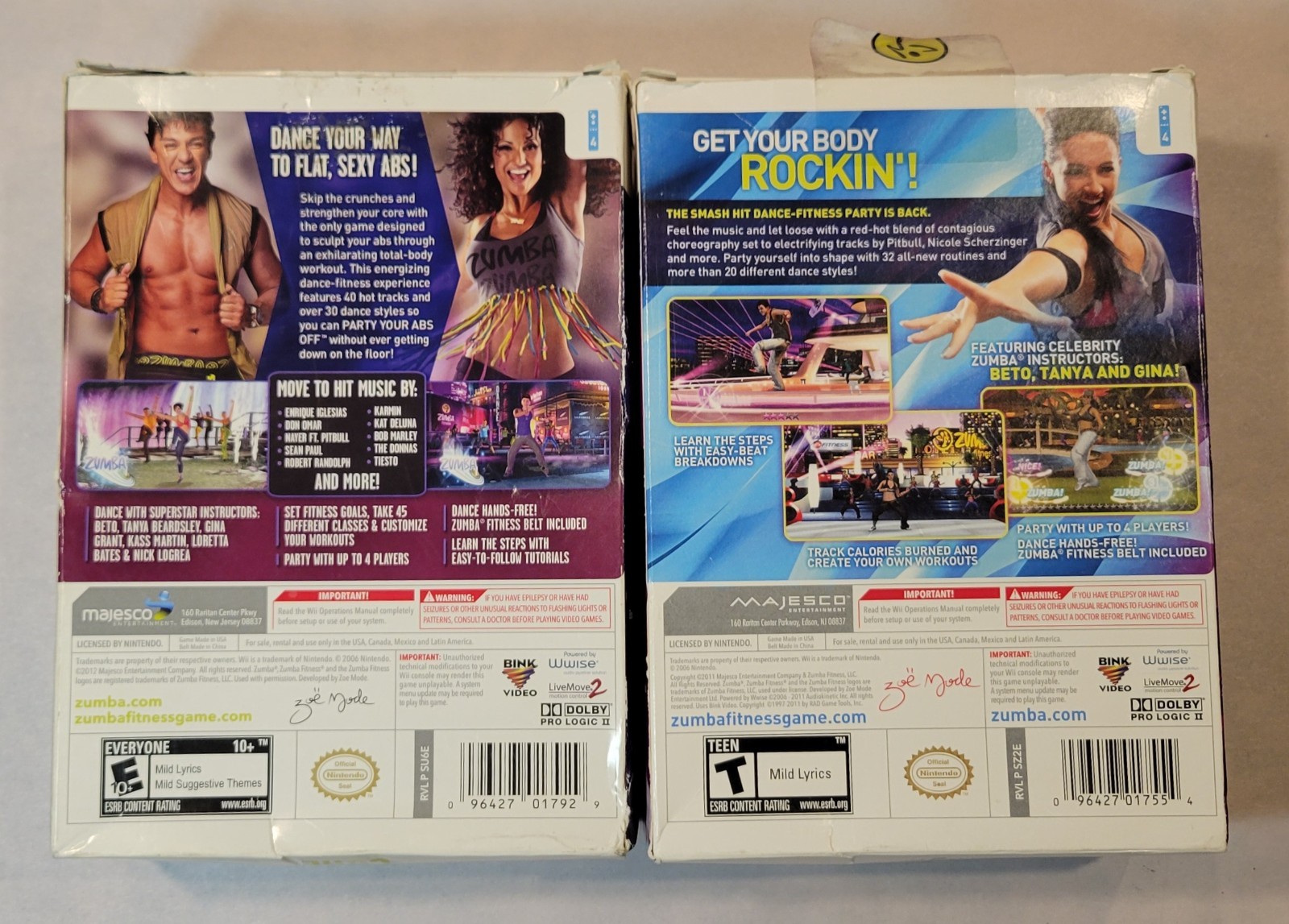 2011 Zumba Fitness 2 & 2012 Zumba Core Nintendo Wii Complete w/ Box CIB Game
