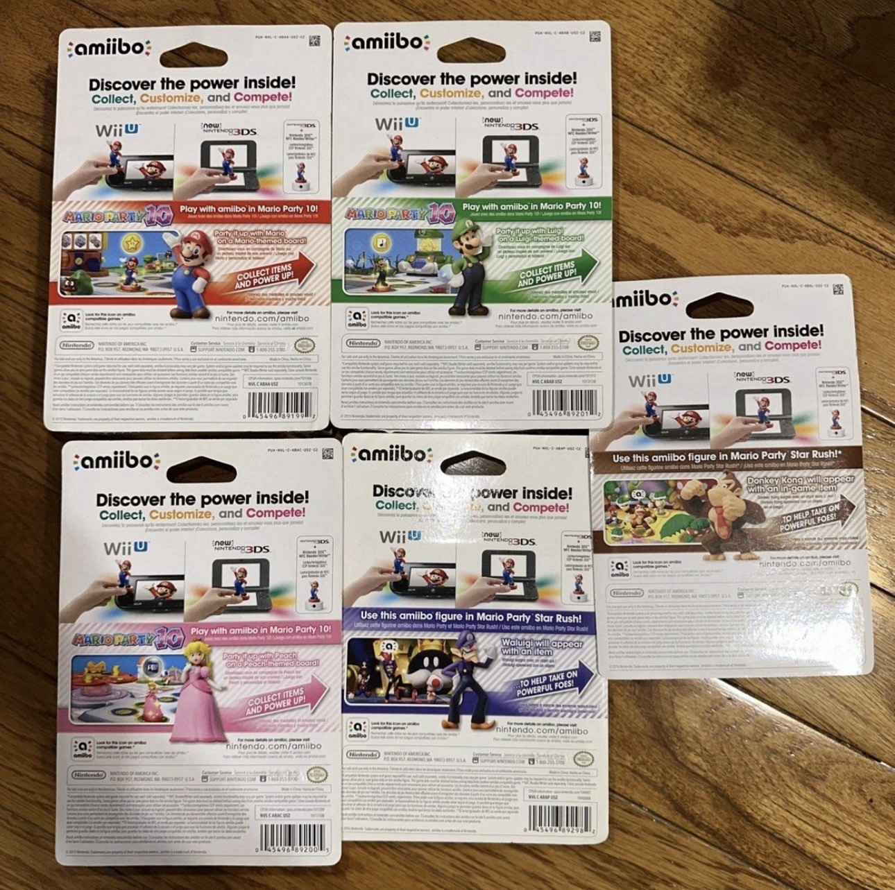 Super Mario Series Luigi, Peach, DK, & Waluigi Nintendo Amiibo Lot of 5 Figures