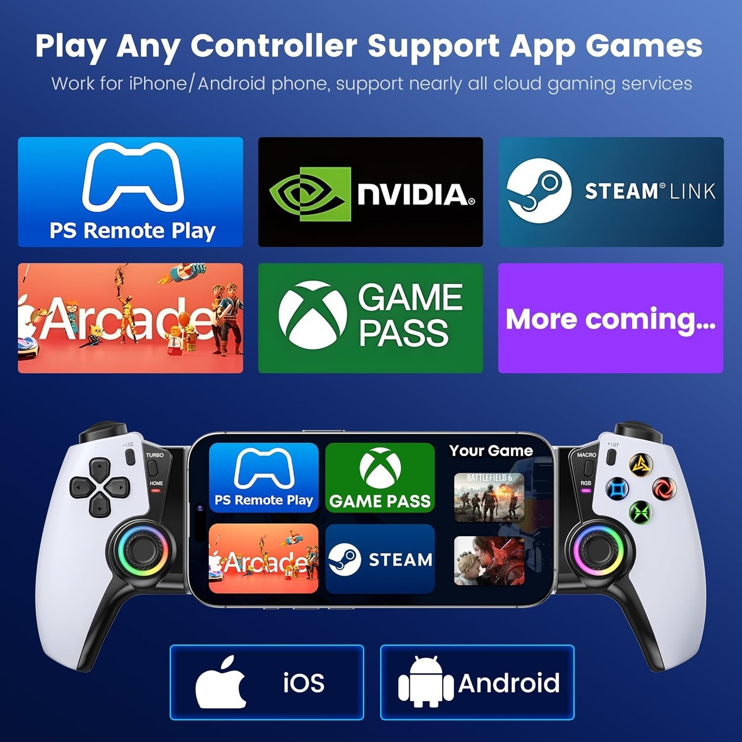 Mobile Game Controller for iPhone/Android,Wireless Gaming Controller Android/iOS