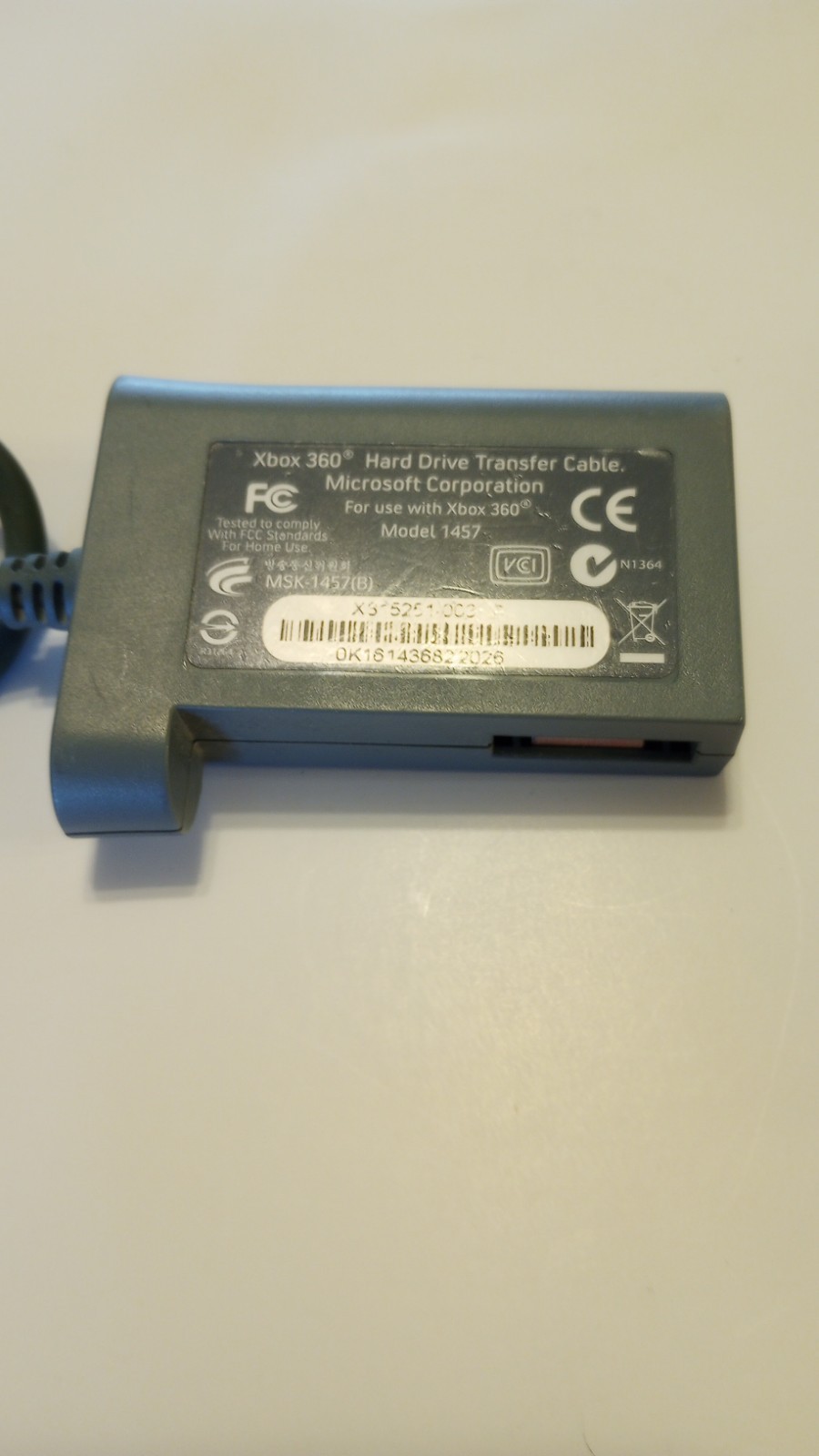 Microsoft Xbox 360 Hard Drive Transfer Cable USB Wired Adapter MPN MSK-1457(B)