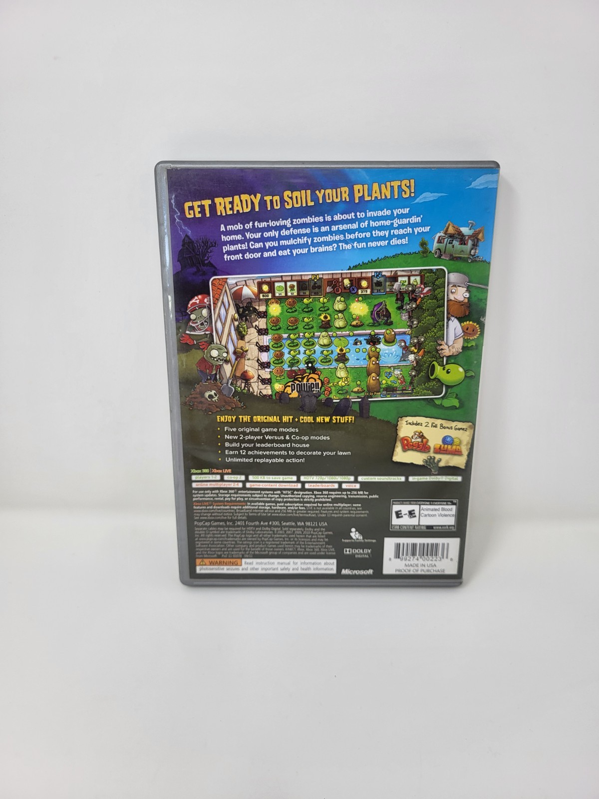 Plants vs. Zombies (Microsoft Xbox 360, 2010) Platinum Hits Tested CIB complete