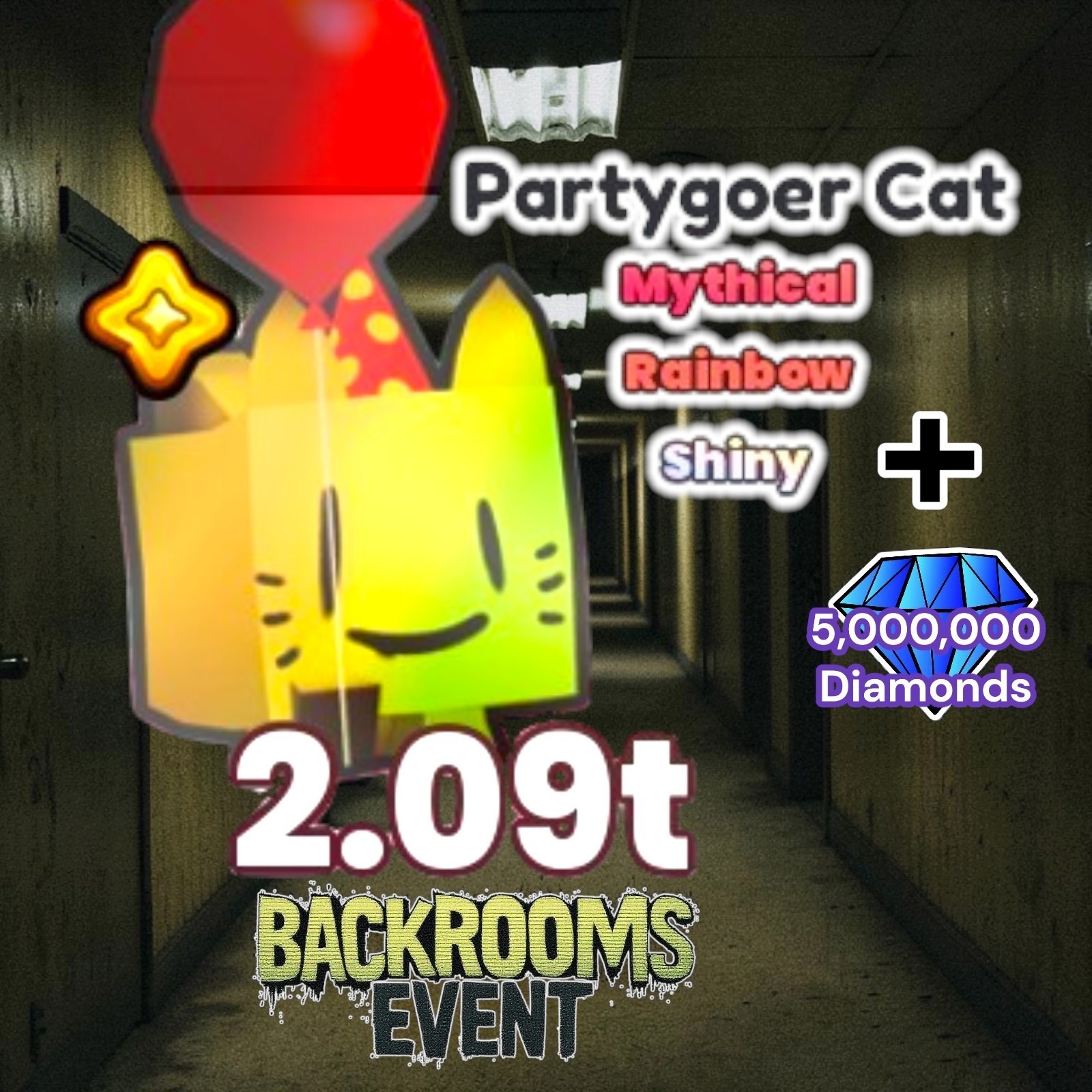 Shiny Rainbow Partygoer Cat (Backrooms Event) + 5 Million Diamonds. PS99