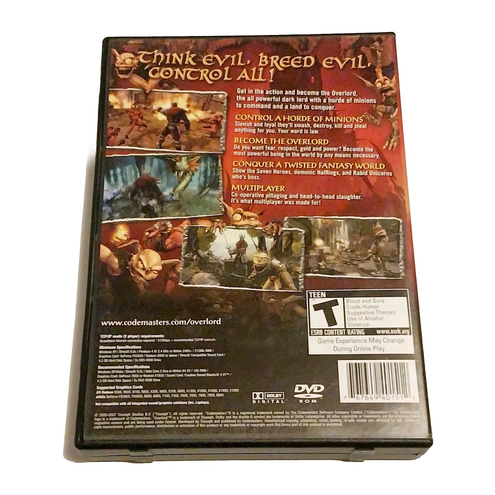 Overlord – Video Game PC DVD-ROM Action Role-Playing Fighting Codemasters Manual