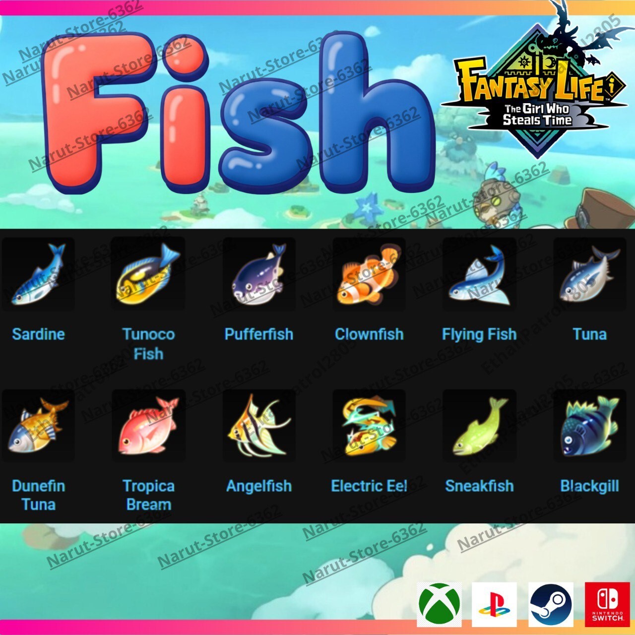 Fantasy Life I: Fish Material Bundle🌟 crafting The Girl Who Steals the Time