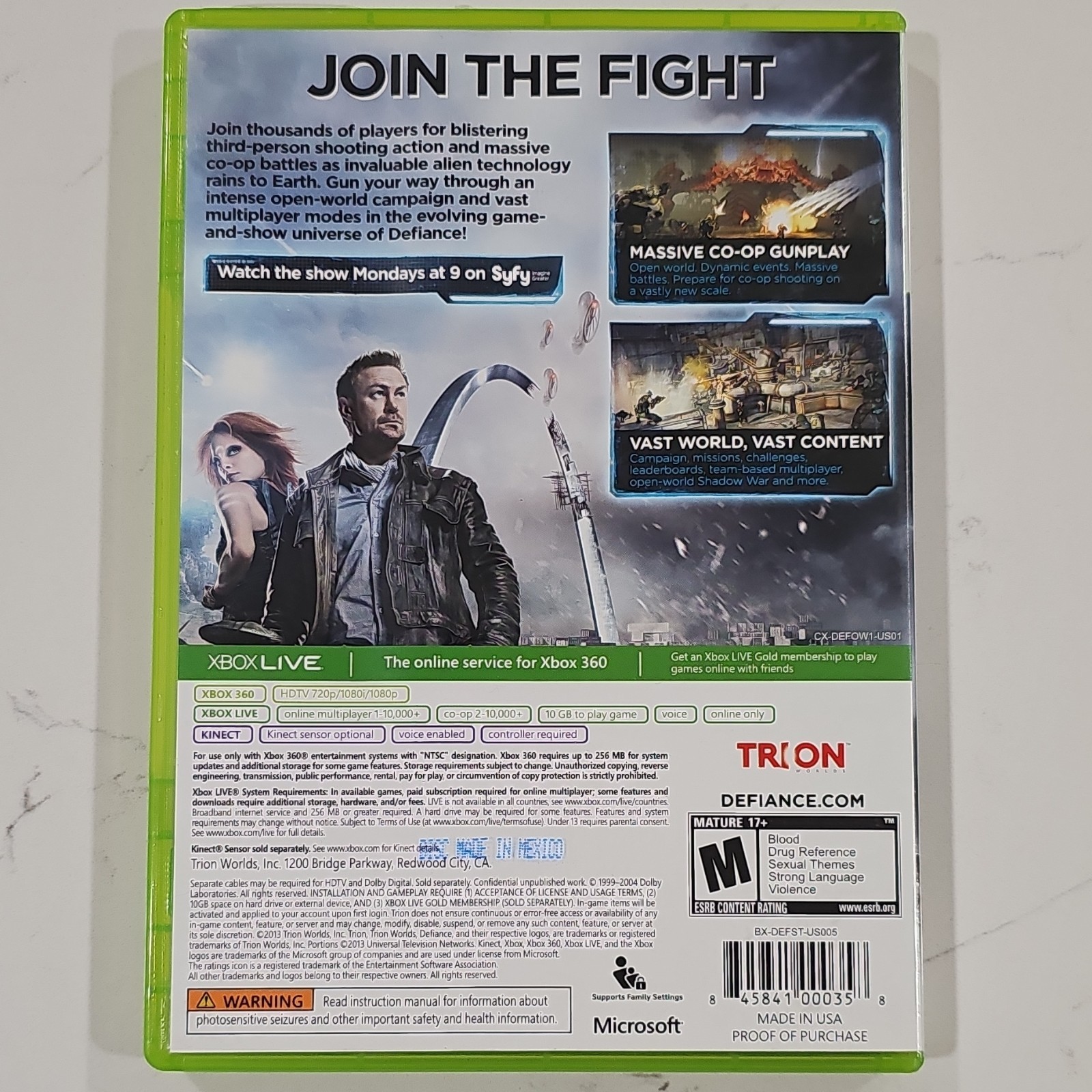 Trion Worlds Defiance Xbox 360 Shooter Manual Included NTSC-U/C