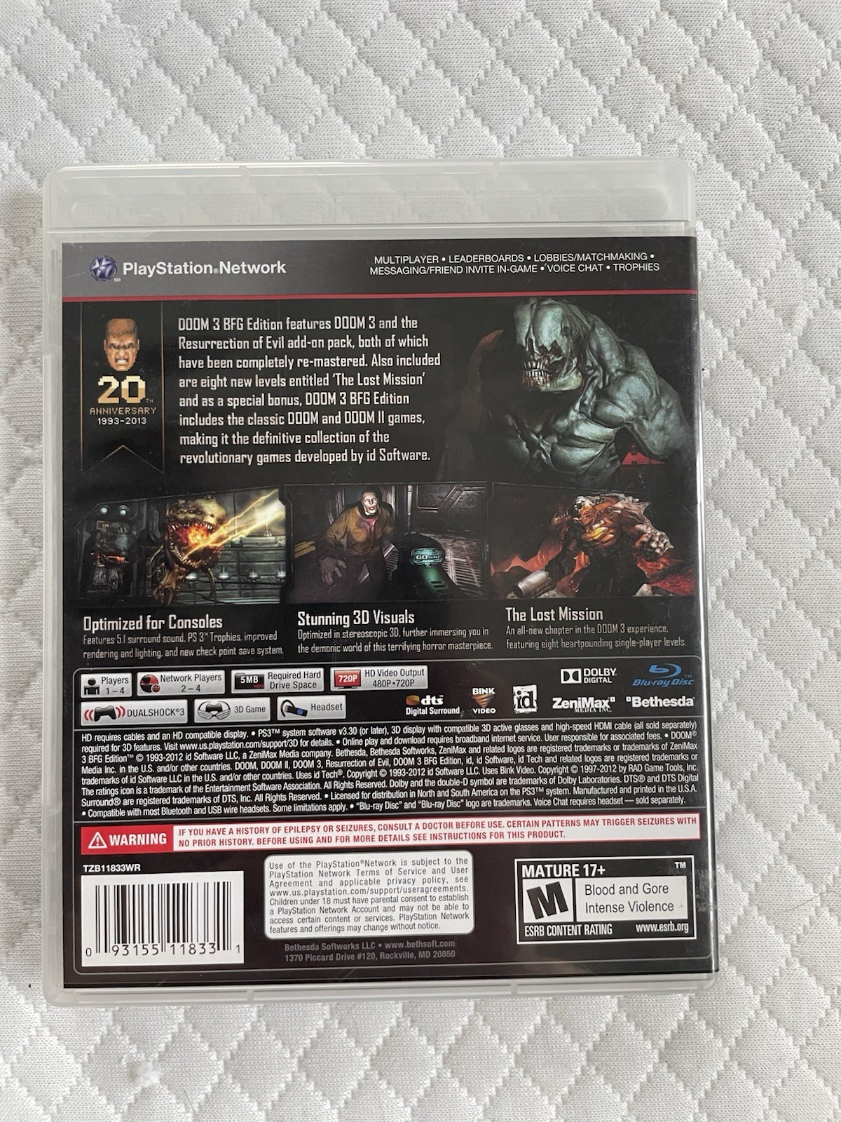 Doom 3 BFG Edition – Sony Playstation 3 / PS3 W/MANUAL