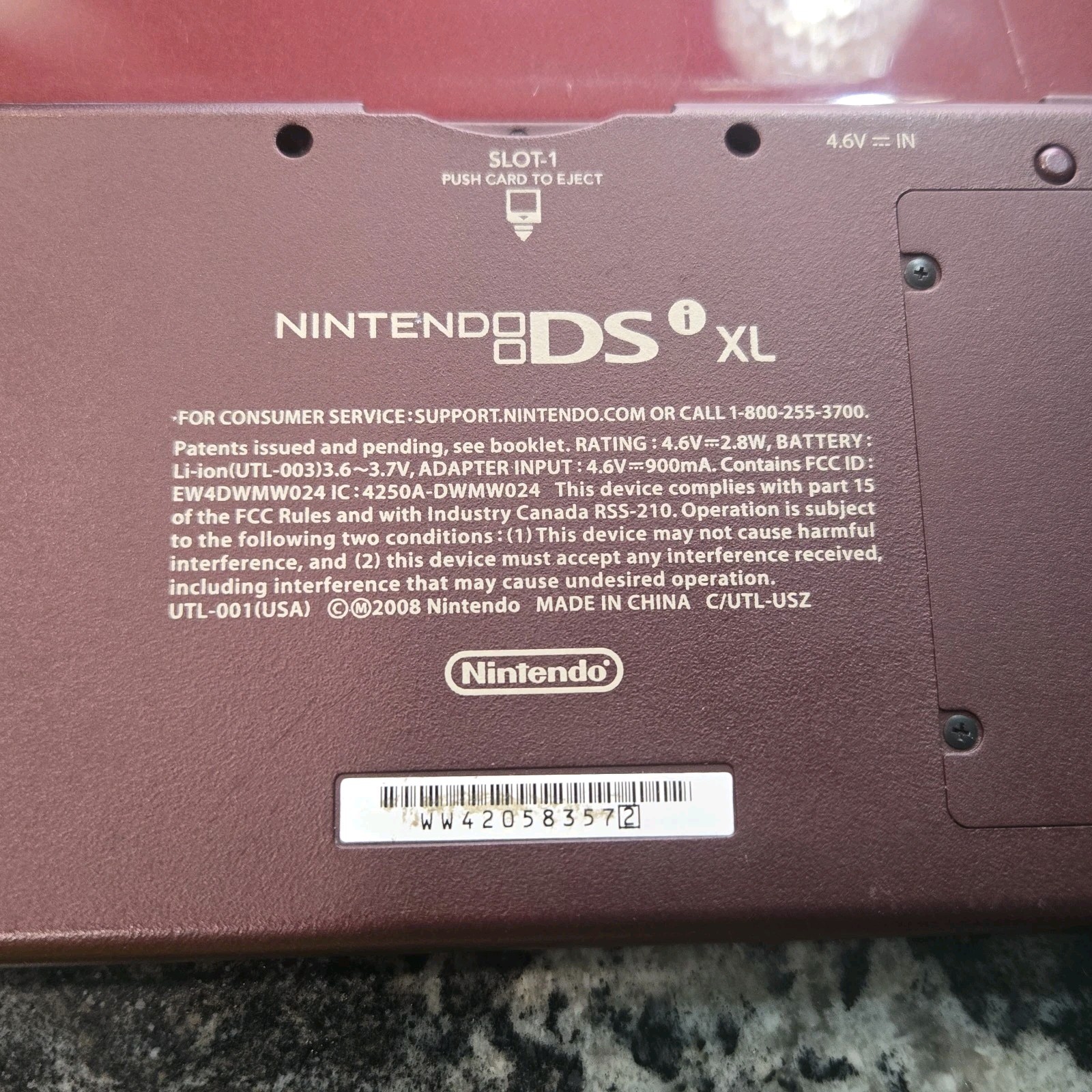 Nintendo DSI XL Burgundy/ Wine Red Console And Charger NO STYLUS Tested Working
