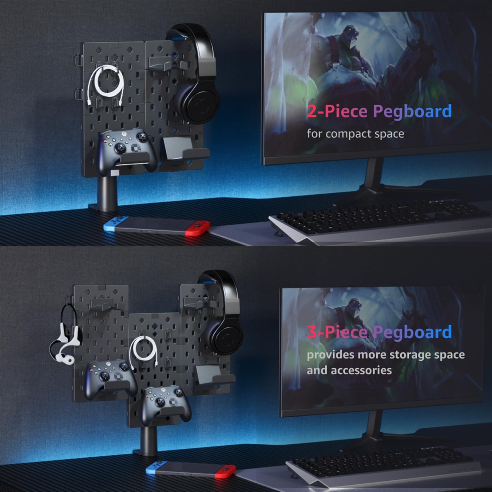 3 PCS Modular Headphone Controller Holder ClampOn Pegboard Black