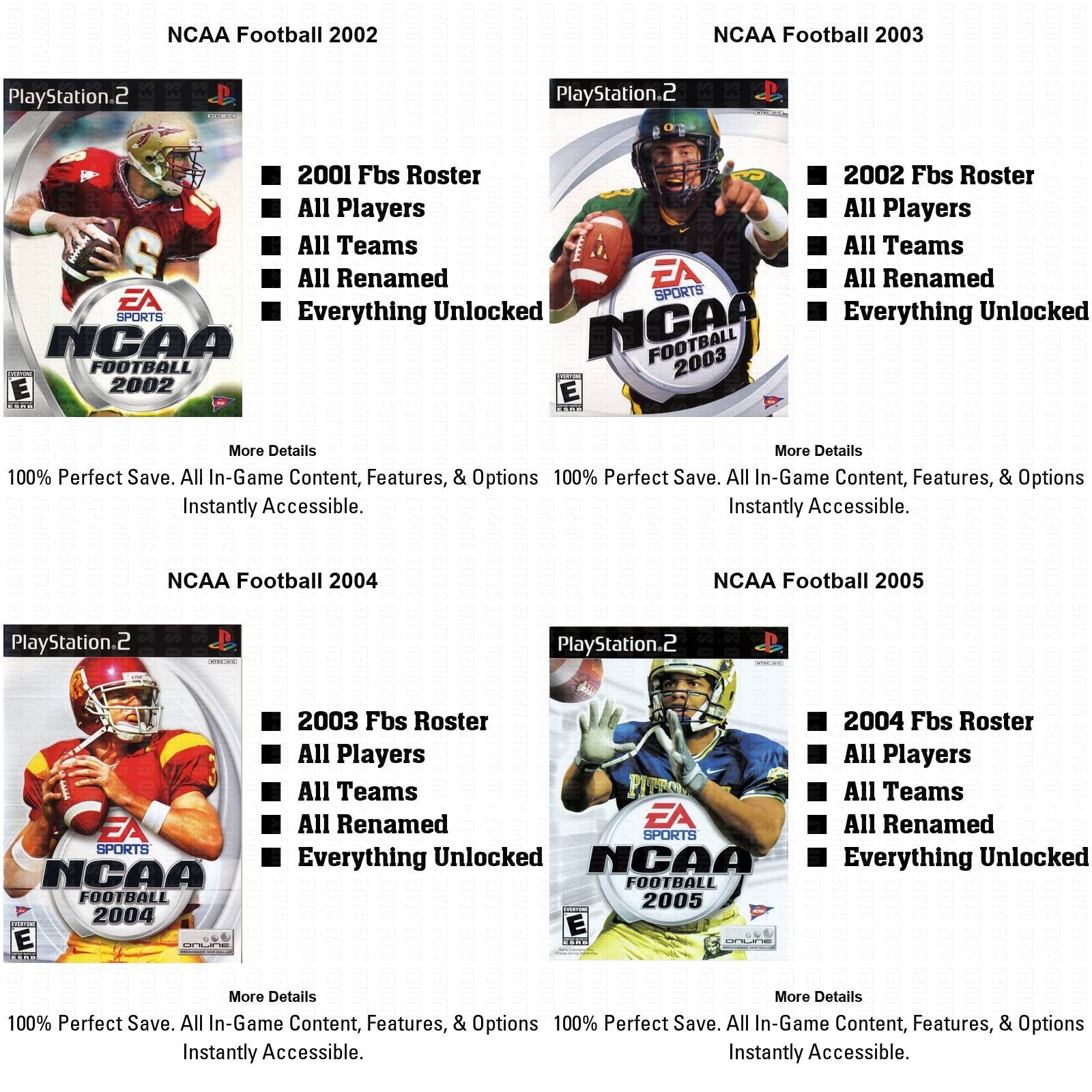 NCAA Football 2002 2003 2004 2005 2006 07 08 09 10 Roster Update PS2 Memory Card