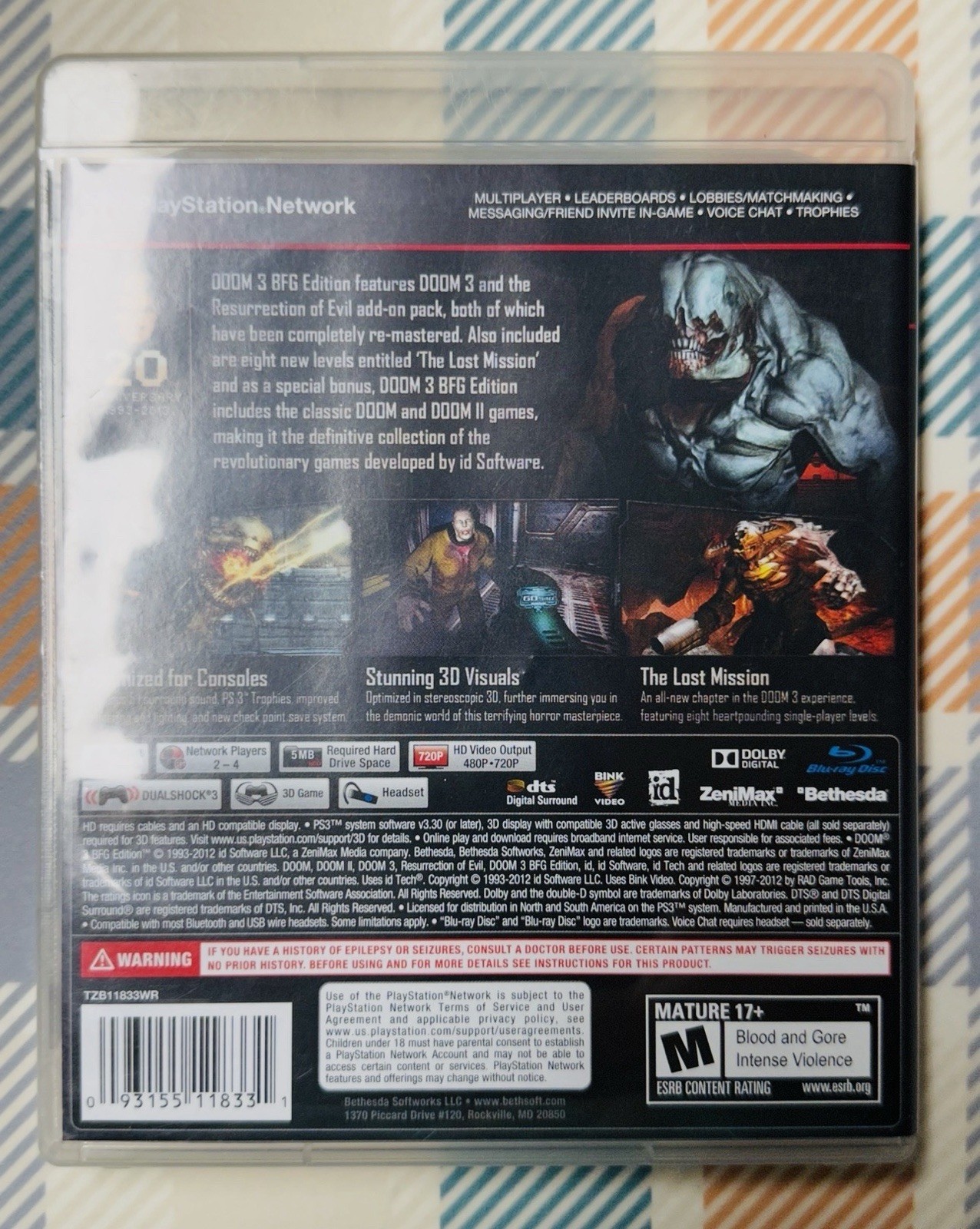 Doom 3 — BFG Edition (Sony PlayStation 3, 2012) Complete and Tested/Works