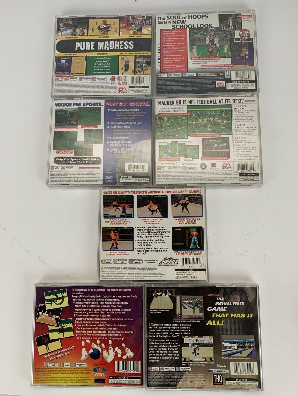 Lot of 7 – PS1 Video Games w/ Manuals Golf Basketball Football Bowling Wrestling