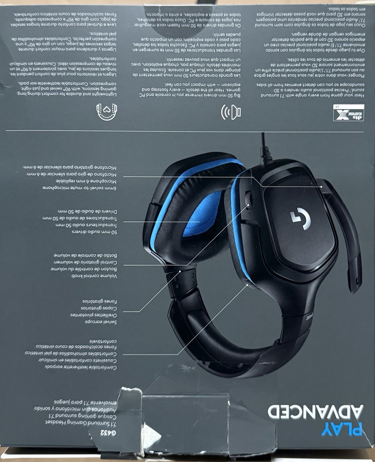 Logitech G432 Wired Gaming Headset 7.1 Surround Sound Black Blue 3.5mm USB
