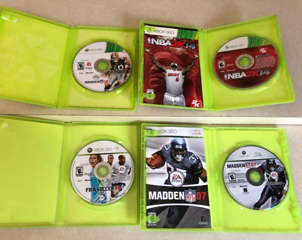 Lot of 4 Microsoft Xbox 360 MADDEN 07, Madden 12, NBA 2K14, FIFA Soccer 09