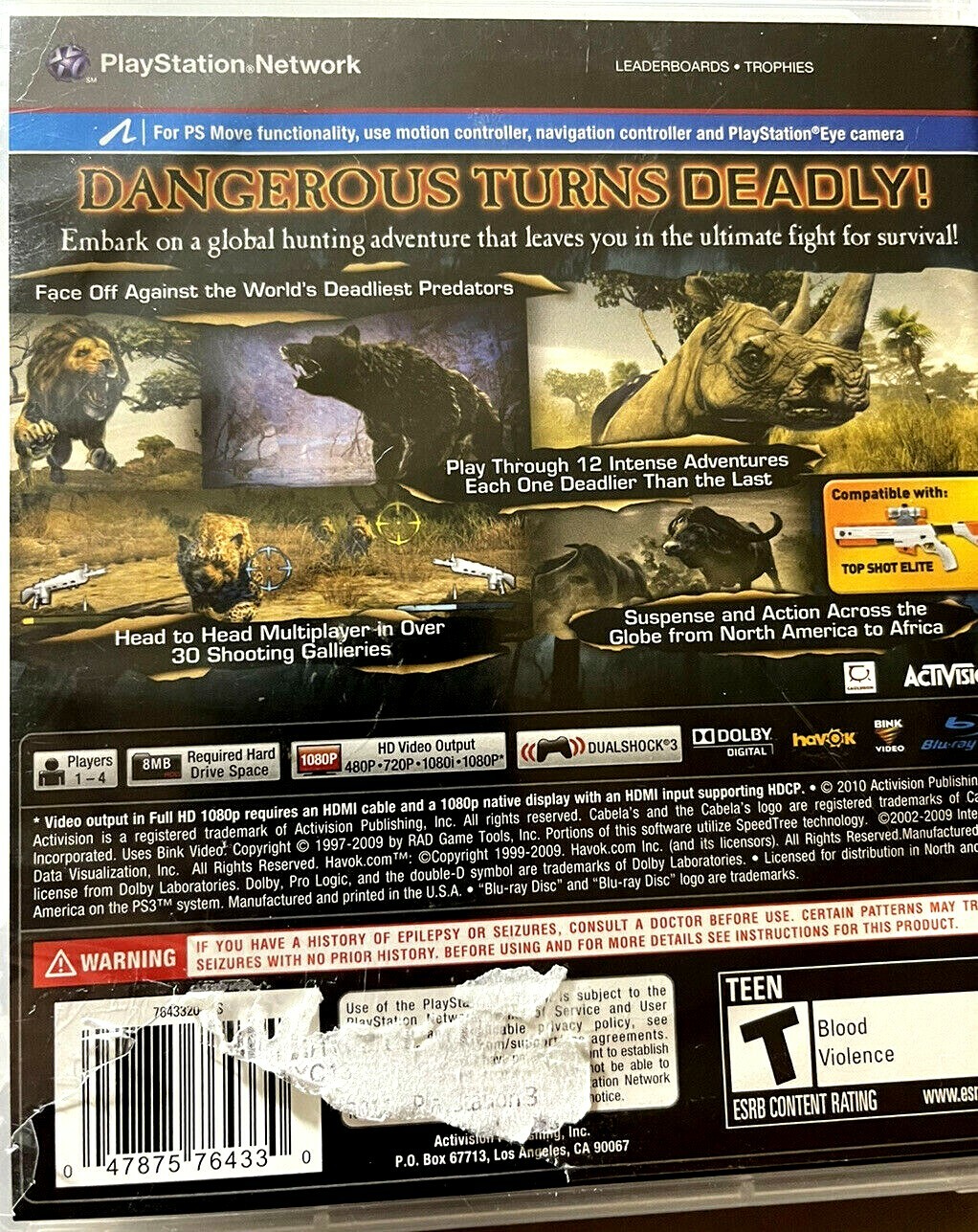 PS3 Cabela’s Dangerous Hunts 2011 PlayStation 3 W/ 3D Glasses, Disc Is Excellent